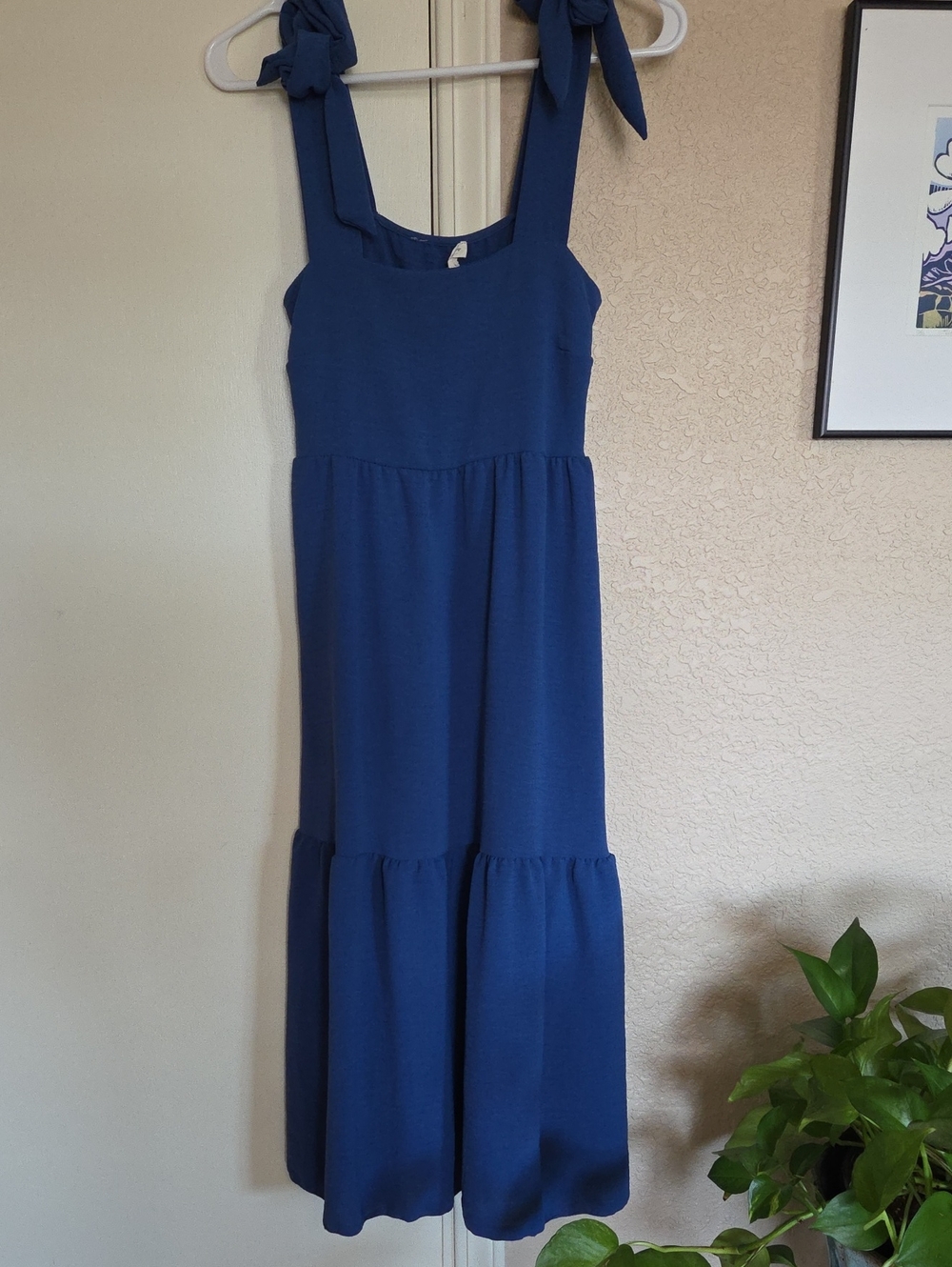 See You Monday Blue Tiered Tie-Shoulder Midi Dress